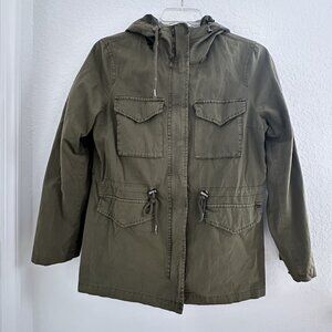 Levi's Women Military Anorak Jacket Size M Army Grn Cotton Hooded Utility Chores